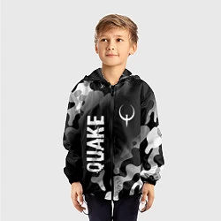 Ветровка с капюшоном детская Quake glitch на темном фоне: надпись, символ, цвет: 3D-черный — фото 2