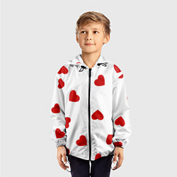 Ветровка с капюшоном детская Красные сердечки на белом, цвет: 3D-черный — фото 2