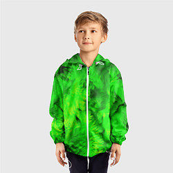 Ветровка с капюшоном детская Green abstract texture, цвет: 3D-белый — фото 2