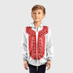 Ветровка с капюшоном детская Красная славянская вышиванка, цвет: 3D-белый — фото 2