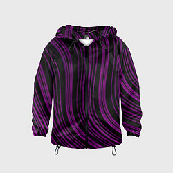 Ветровка с капюшоном детская Абстракция фиолетовые линии, цвет: 3D-черный