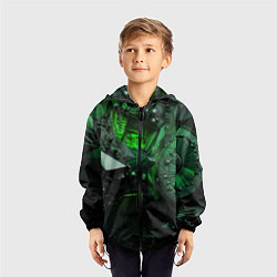 Ветровка с капюшоном детская Объемные зеленые абстракции, цвет: 3D-черный — фото 2