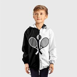 Ветровка с капюшоном детская Теннис - чёрно белое, цвет: 3D-черный — фото 2