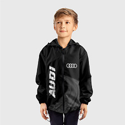 Ветровка с капюшоном детская Audi speed на темном фоне со следами шин вертикаль, цвет: 3D-черный — фото 2