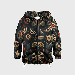 Ветровка с капюшоном детская Абстрактный узор в славянском стиле на тёмном фоне, цвет: 3D-черный