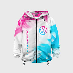 Ветровка с капюшоном детская Volkswagen neon gradient style вертикально, цвет: 3D-черный