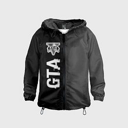 Ветровка с капюшоном детская GTA glitch на темном фоне по-вертикали, цвет: 3D-черный