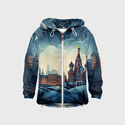 Ветровка с капюшоном детская Площадь новогодняя, цвет: 3D-белый