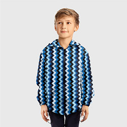 Ветровка с капюшоном детская Ломаные полосы синий, цвет: 3D-черный — фото 2