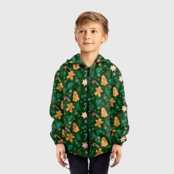 Ветровка с капюшоном детская New year pattern with green background, цвет: 3D-черный — фото 2
