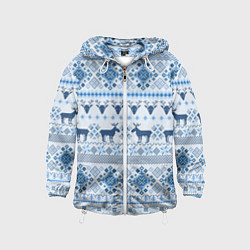 Ветровка с капюшоном детская Blue sweater with reindeer, цвет: 3D-белый