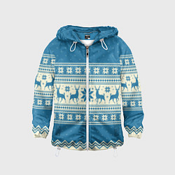 Ветровка с капюшоном детская Sweater with deer on a blue background, цвет: 3D-белый