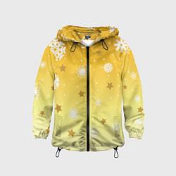 Ветровка с капюшоном детская Снежинки и звезды на желтом, цвет: 3D-черный