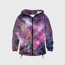 Ветровка с капюшоном детская Пурпурные космические туманности со звездами, цвет: 3D-черный