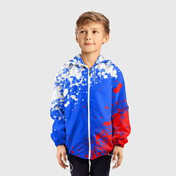 Ветровка с капюшоном детская Флаг России - брызги, цвет: 3D-белый — фото 2