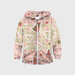 Ветровка с капюшоном детская Розовые узоры ёлки, цвет: 3D-белый