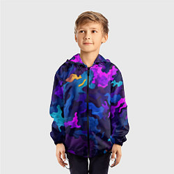Ветровка с капюшоном детская Яркие кислотная разноцветные пятна в виде камуфляж, цвет: 3D-черный — фото 2