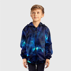 Ветровка с капюшоном детская Синие осколки из мелких абстрактных части калейдос, цвет: 3D-черный — фото 2