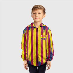 Ветровка с капюшоном детская Полосатые цвета футбольного клуба Барселона, цвет: 3D-черный — фото 2