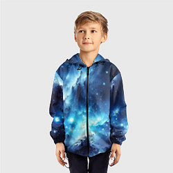 Ветровка с капюшоном детская Космический голубой пейзаж, цвет: 3D-черный — фото 2