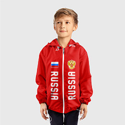 Ветровка с капюшоном детская Россия три полоски на красном фоне, цвет: 3D-белый — фото 2