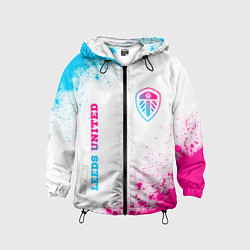 Ветровка с капюшоном детская Leeds United neon gradient style вертикально, цвет: 3D-черный