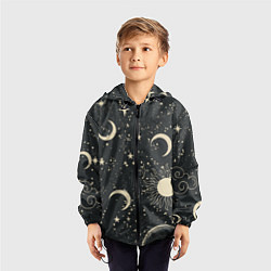 Ветровка с капюшоном детская Звёздная карта с лунами и солнцем, цвет: 3D-черный — фото 2