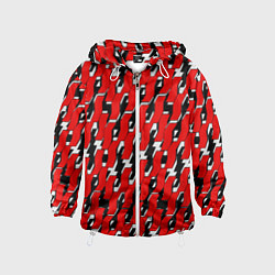 Ветровка с капюшоном детская Техно узор красный, цвет: 3D-белый