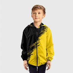 Ветровка с капюшоном детская Черные штрихи на желтом фоне, цвет: 3D-черный — фото 2