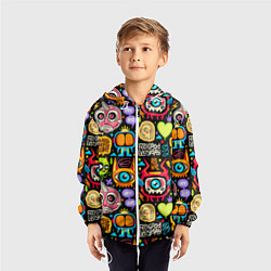 Ветровка с капюшоном детская Feel good every day motivation monsters pattern, цвет: 3D-белый — фото 2