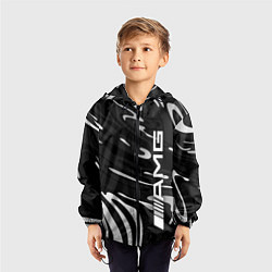 Ветровка с капюшоном детская Мерседес АМГ - белые волны, цвет: 3D-черный — фото 2