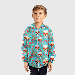 Ветровка с капюшоном детская Черепа и отпуск, цвет: 3D-белый — фото 2