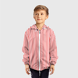 Ветровка с капюшоном детская Белый в красную полоску, цвет: 3D-белый — фото 2