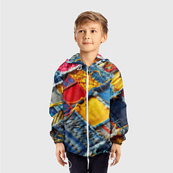Ветровка с капюшоном детская Colorful denim patchwork - ai art, цвет: 3D-белый — фото 2