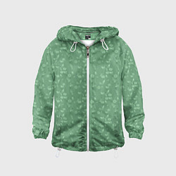 Ветровка с капюшоном детская Яркий зеленый однотонный цветочный узор, цвет: 3D-белый