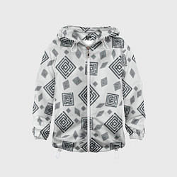 Ветровка с капюшоном детская Ромб лабиринт паттерн, цвет: 3D-белый