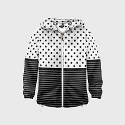 Ветровка с капюшоном детская Белый в чёрный горошек с полосами, цвет: 3D-белый