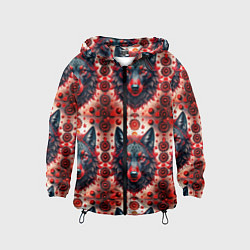 Ветровка с капюшоном детская Серые волки на красном фоне, цвет: 3D-черный