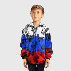 Ветровка с капюшоном детская Российский флаг брызги, цвет: 3D-черный — фото 2