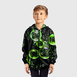 Ветровка с капюшоном детская Зеленые пузыри на черном, цвет: 3D-черный — фото 2