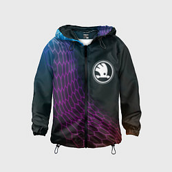 Ветровка с капюшоном детская Skoda neon hexagon, цвет: 3D-черный
