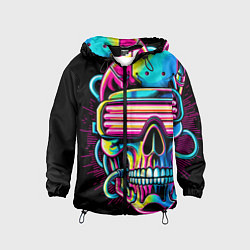 Ветровка с капюшоном детская Cyber skull - ai art neon, цвет: 3D-черный