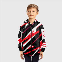 Ветровка с капюшоном детская Красно-белые полосы на чёрном фоне, цвет: 3D-черный — фото 2
