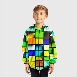 Ветровка с капюшоном детская Оптические кубы, цвет: 3D-черный — фото 2