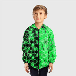 Ветровка с капюшоном детская Техно-киберпанк шестиугольники зелёный и чёрный с, цвет: 3D-черный — фото 2