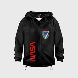 Ветровка с капюшоном детская Nasa space logo steel, цвет: 3D-черный
