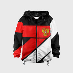 Ветровка с капюшоном детская Россия герб спорт текстура, цвет: 3D-черный