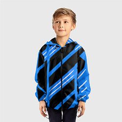 Ветровка с капюшоном детская Black and white stripes on a blue background, цвет: 3D-черный — фото 2