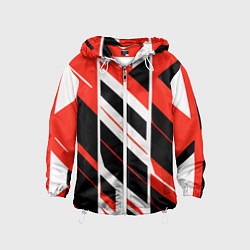 Ветровка с капюшоном детская Black and red stripes on a white background, цвет: 3D-белый