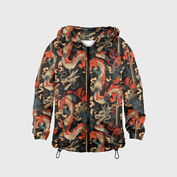 Ветровка с капюшоном детская Паттерн с драконом, цвет: 3D-черный